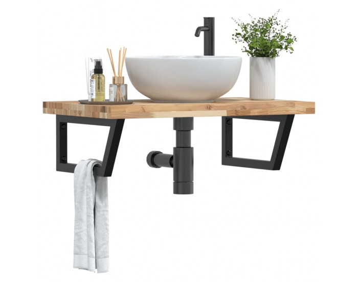 Sonata H Стенен рафт за мивка, стомана и масивно дърво акация