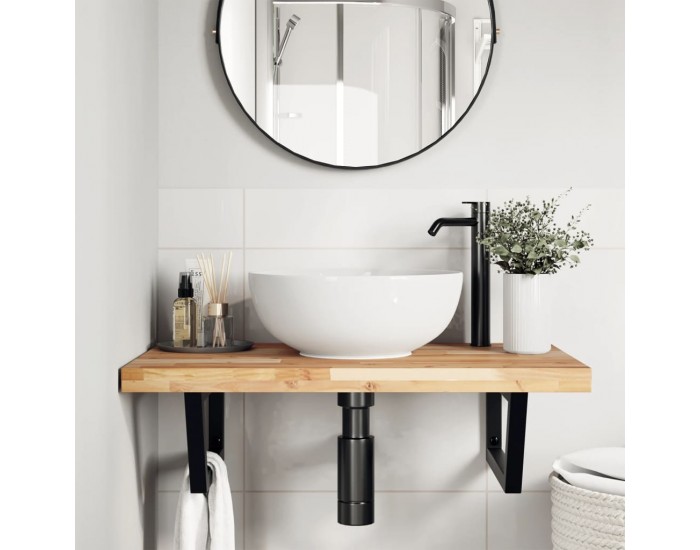 Sonata H Стенен рафт за мивка, стомана и масивно дърво акация