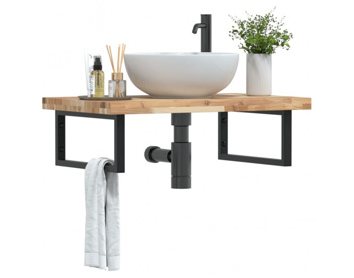 Sonata H Стенен рафт за мивка, стомана и масивно дърво акация