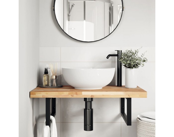 Sonata H Стенен рафт за мивка, стомана и масивно дърво акация