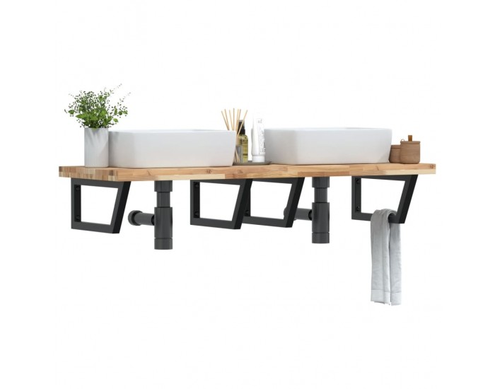 Sonata H Стенен рафт за мивка, стомана и масивно дърво акация