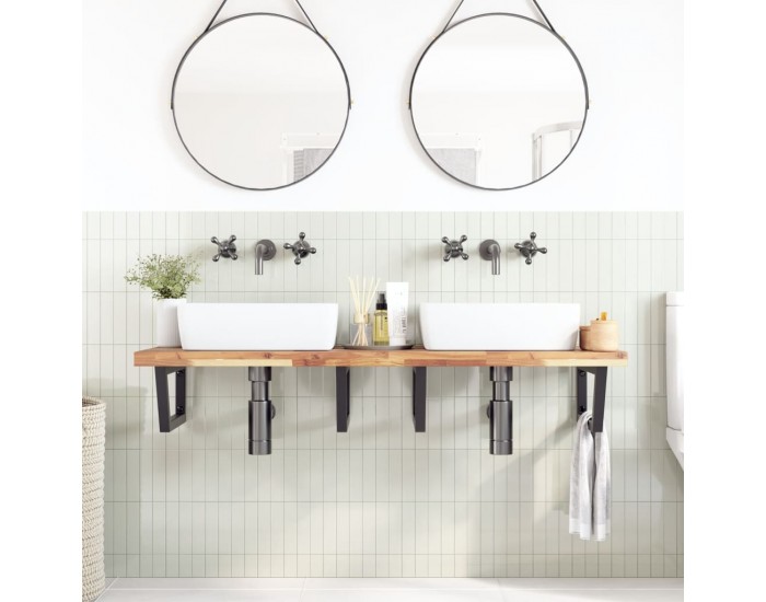 Sonata H Стенен рафт за мивка, стомана и масивно дърво акация