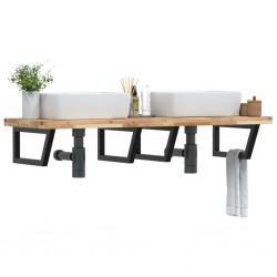 Sonata H Стенен рафт за мивка, стомана и масивно дърво акация - Шкафове за баня