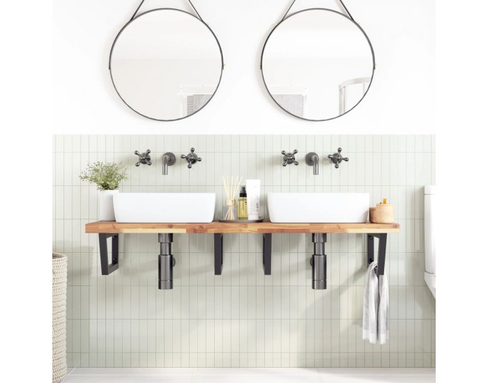 Sonata H Стенен рафт за мивка, стомана и масивно дърво акация