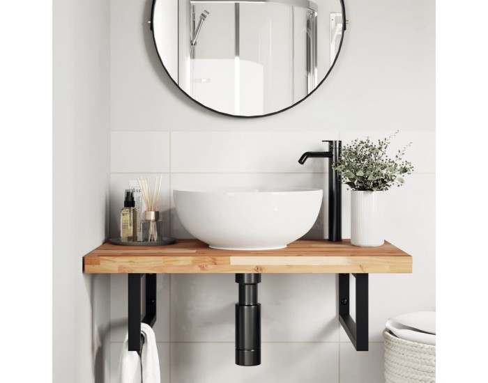 Sonata H Стенен рафт за мивка, стомана и масивно дърво акация