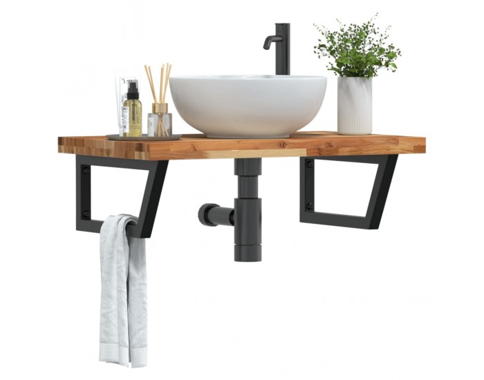 Sonata H Стенен рафт за мивка, стомана и масивно дърво акация