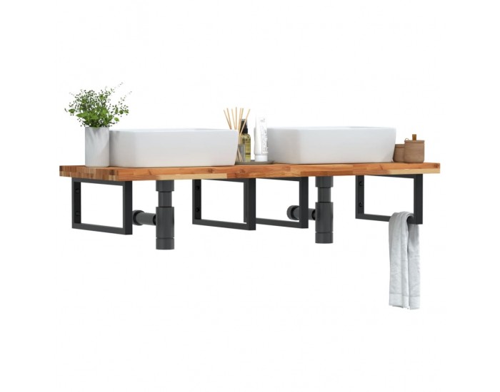 Sonata H Стенен рафт за мивка, стомана и масивно дърво акация