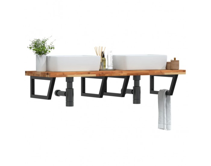 Sonata H Стенен рафт за мивка, стомана и масивно дърво акация