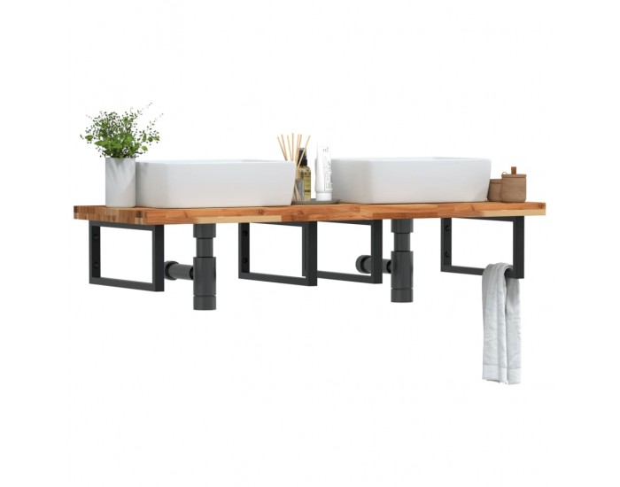 Sonata H Стенен рафт за мивка, стомана и масивно дърво акация