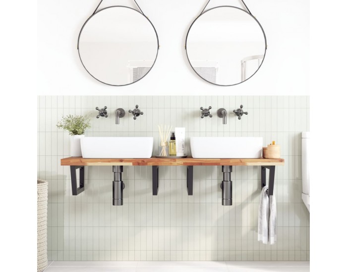 Sonata H Стенен рафт за мивка, стомана и масивно дърво акация