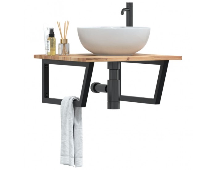 Sonata H Стенен рафт за мивка, стомана и масивно дърво акация