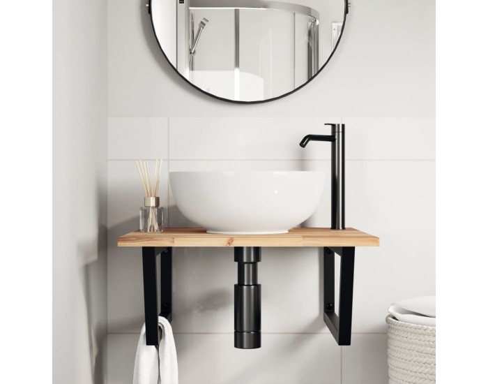 Sonata H Стенен рафт за мивка, стомана и масивно дърво акация