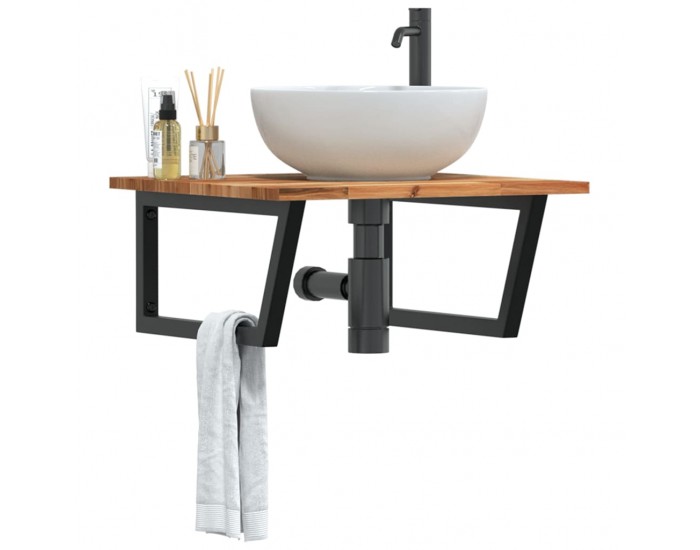 Sonata H Стенен рафт за мивка, стомана и масивно дърво акация