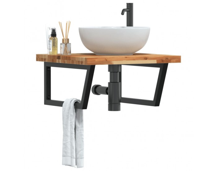 Sonata H Стенен рафт за мивка, стомана и масивно дърво акация