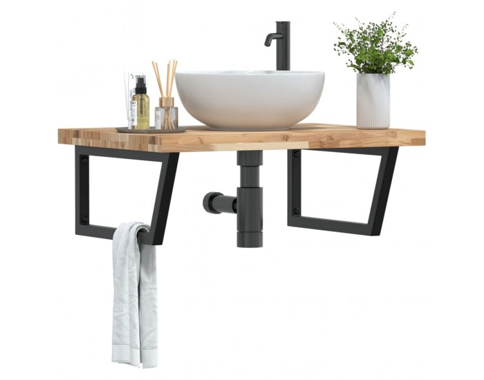 Sonata H Стенен рафт за мивка, стомана и масивно дърво акация