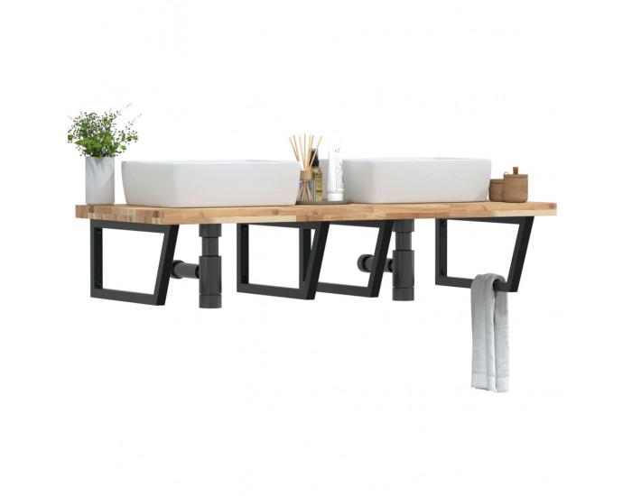 Sonata H Стенен рафт за мивка, стомана и масивно дърво акация