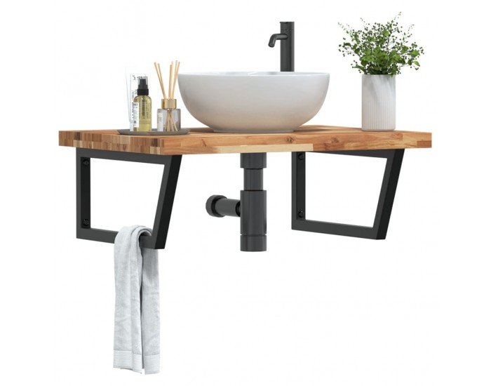 Sonata H Стенен рафт за мивка, стомана и масивно дърво акация