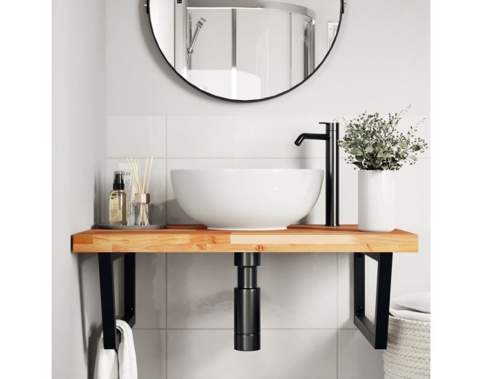 Sonata H Стенен рафт за мивка, стомана и масивно дърво акация