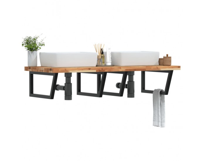 Sonata H Стенен рафт за мивка, стомана и масивно дърво акация