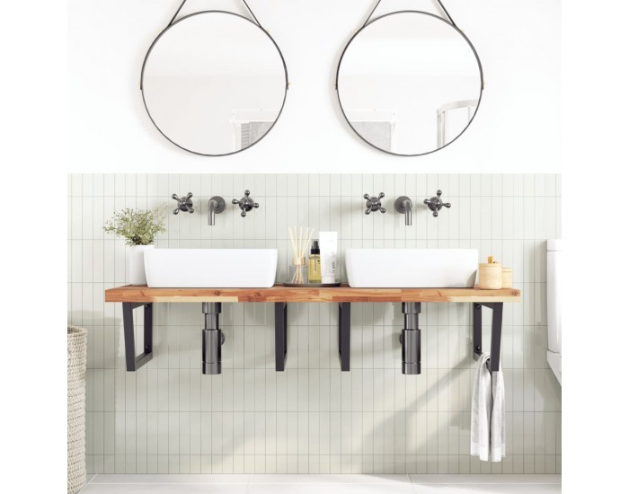 Sonata H Стенен рафт за мивка, стомана и масивно дърво акация