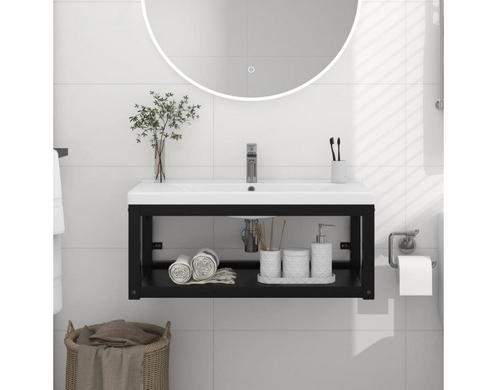 Sonata H Рамка за мивка за баня стенен монтаж черна 79x38x31 см желязо