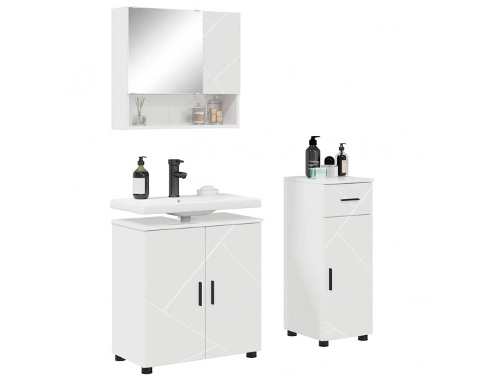 Sonata H Комплект мебели за баня с чекмедже 3 pcs Бяло Със Силен Гланц