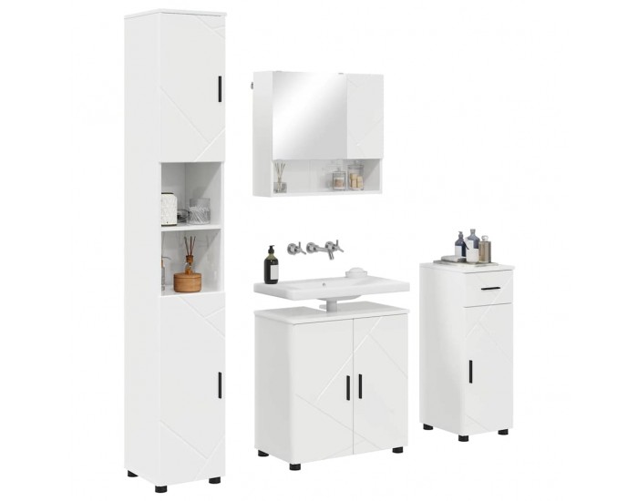 Sonata H Комплект мебели за баня с чекмедже 4 pcs Бяло Със Силен Гланц