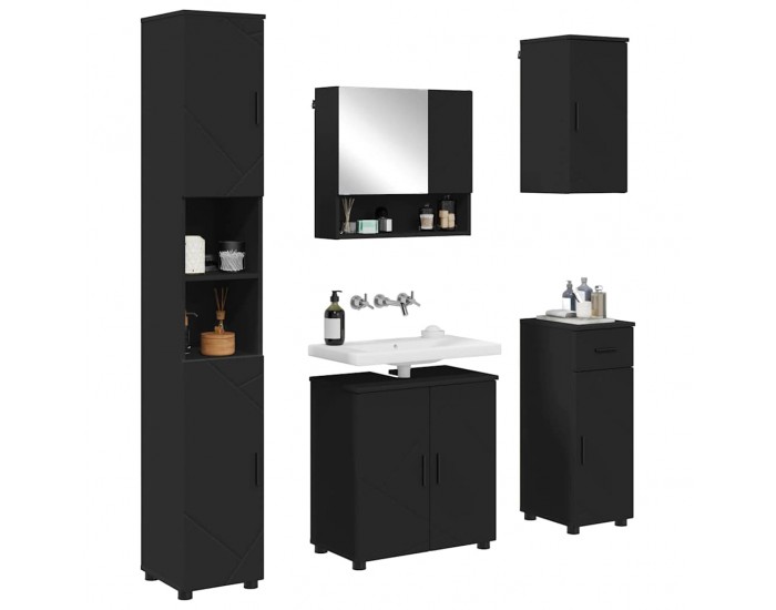 Sonata H Комплект мебели за баня с чекмедже 5 pcs Черно 61 x 35 x 64 см