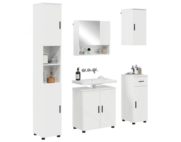 Sonata H Комплект мебели за баня с чекмедже 5 pcs Бяло Със Силен Гланц