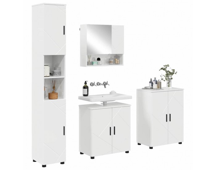 Sonata H Комплект мебели за баня с врата 4 pcs Бяло Със Силен Гланц