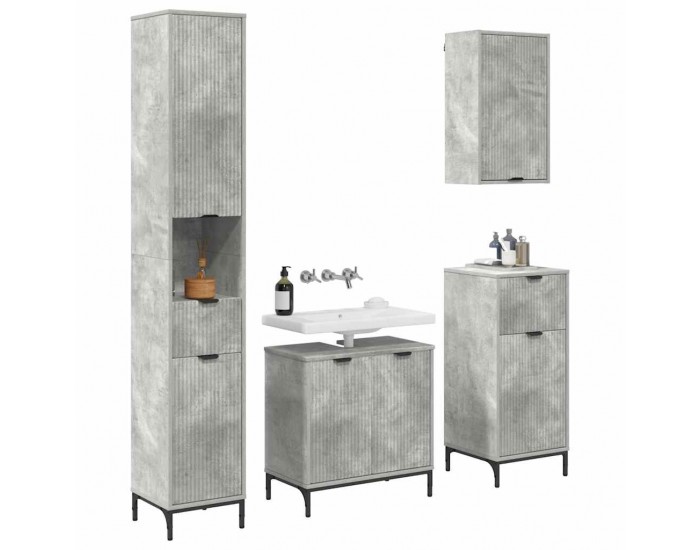 Sonata H Комплект мебели за баня Циментено сиво Инженерно дърво, Метал