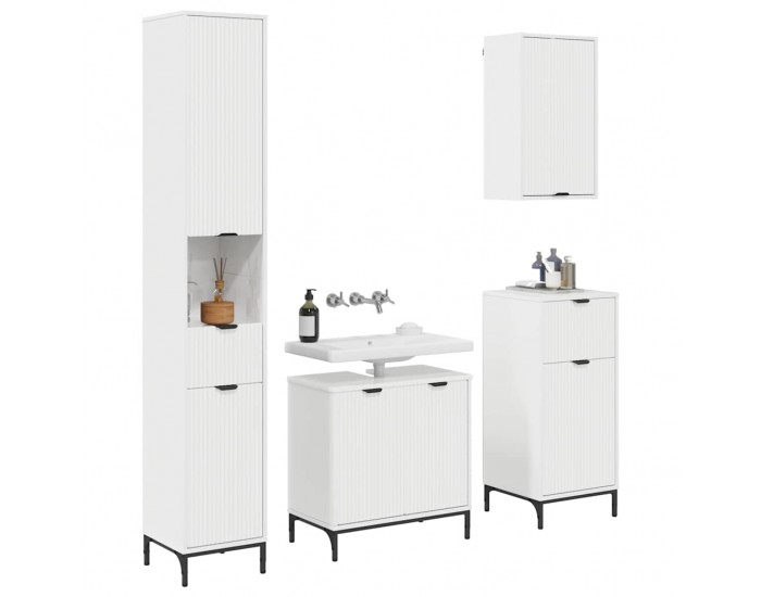Sonata H Комплект мебели за баня Лъскаво бяло Инженерно дърво, Метал