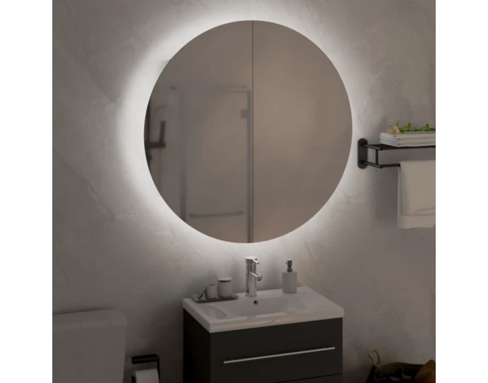 Sonata H Шкаф за баня с кръгло огледало и LED, дъб, 54x54x17,5 см