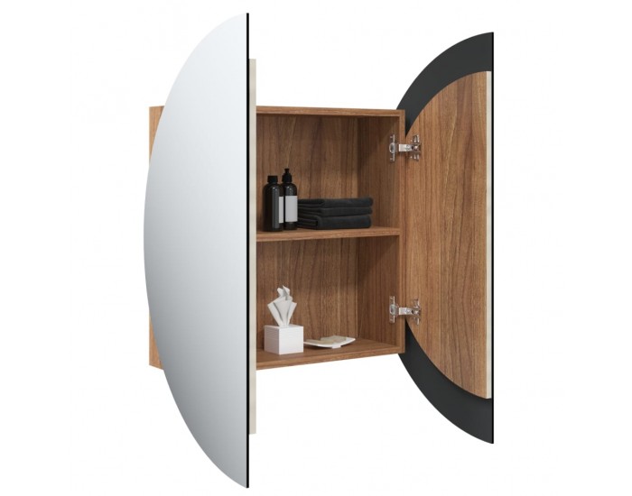 Sonata H Шкаф за баня с кръгло огледало и LED, дъб, 54x54x17,5 см