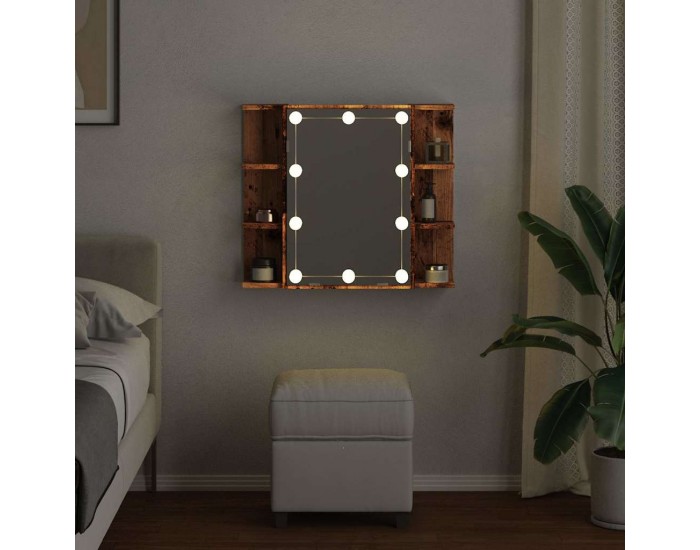 Sonata H Огледален шкаф с LED Старо дърво 70x16,5x60 cm