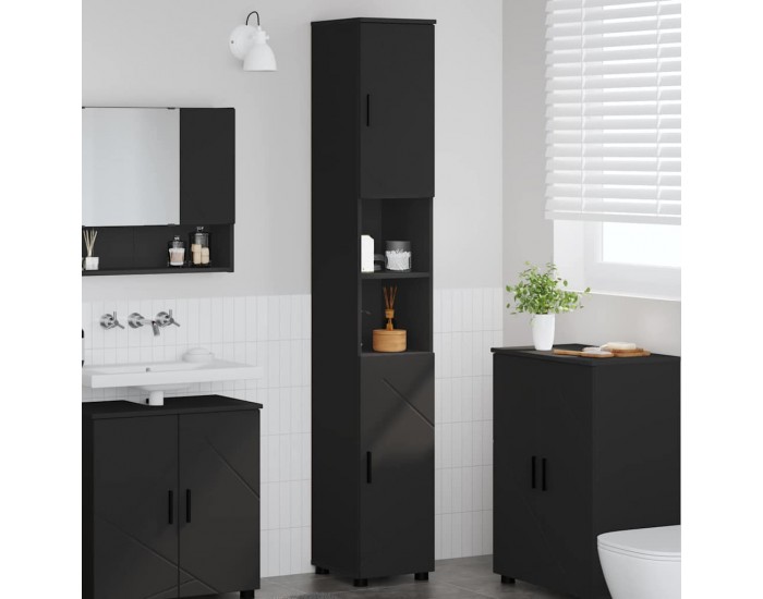 Sonata H Висок шкаф за баня Черно 30 x 35 x 192 см Инженерно дърво