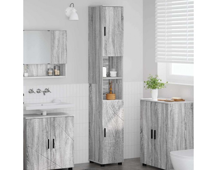 Sonata H Висок шкаф за баня Сив сонома 30 x 35 x 192 см Инженерно дърво