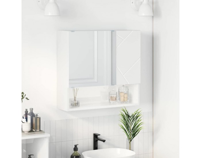 Sonata H Шкаф с огледало с рафт Бяло Със Силен Гланц 59 x 17 x 55 см