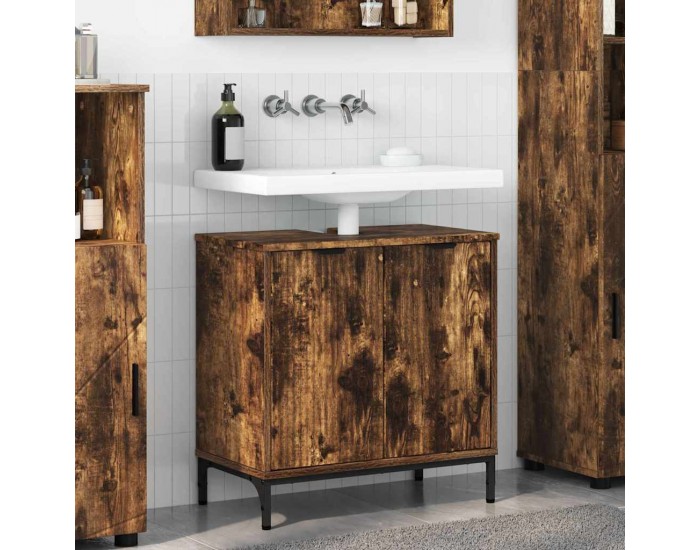 Sonata H Шкаф за мивка в баня с врата Опушен дъб 60.5 x 33.5 x 61 см