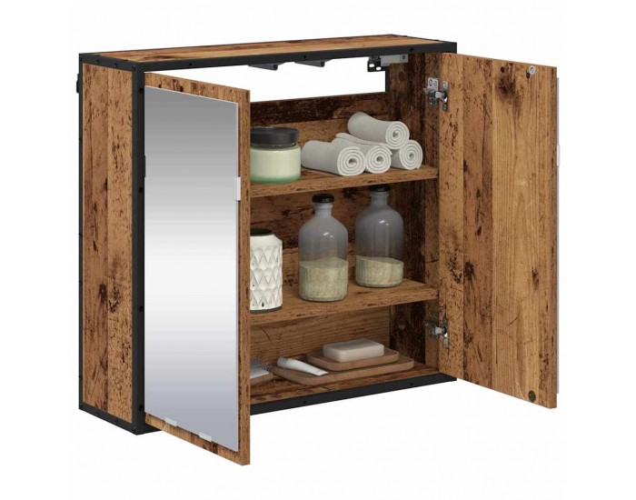 Sonata H Шкаф с огледало за баня с рафт Старо дърво 65 x 20 x 60 см