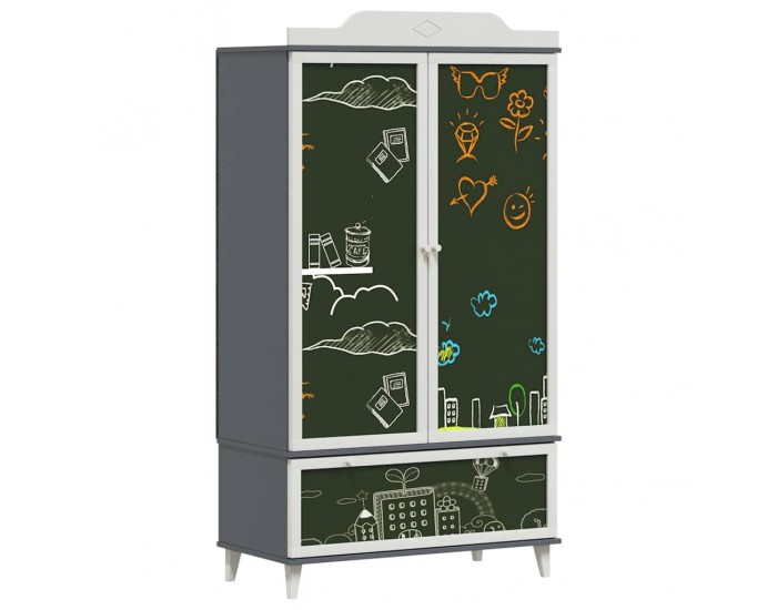 Sonata H Дъска за записки Гардероб с рафт Сиво и бяло Инженерно дърво