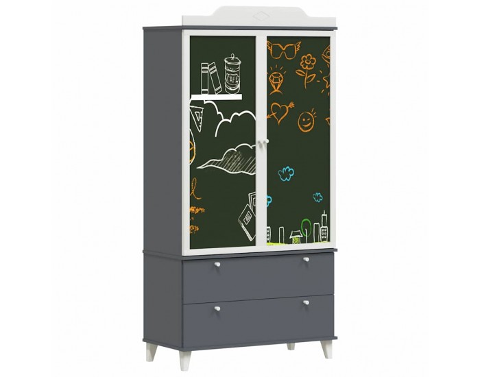 Sonata H Дъска за записки Гардероб с рафт Сиво и бяло Инженерно дърво