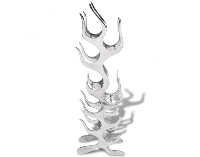Sonata H Винен алуминиев стелаж, форма на пламък, сребрист, за 9 бутилки