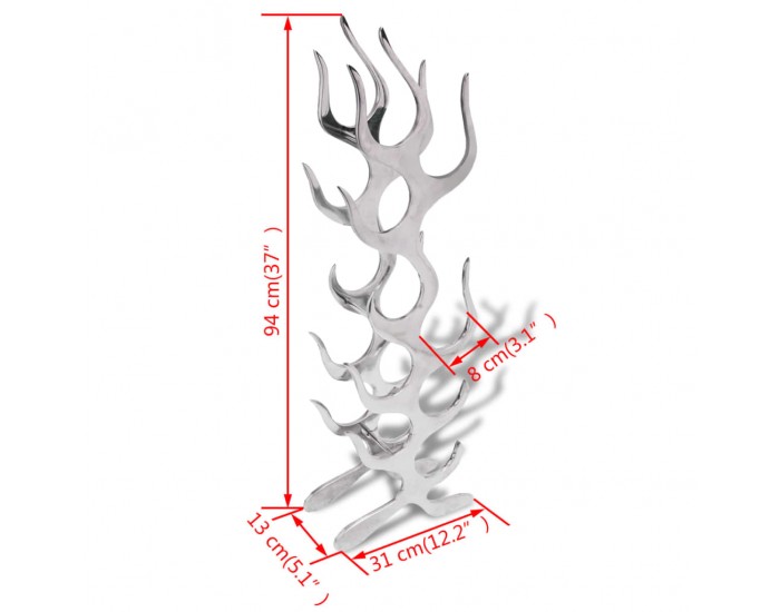 Sonata H Винен алуминиев стелаж, форма на пламък, сребрист, за 9 бутилки