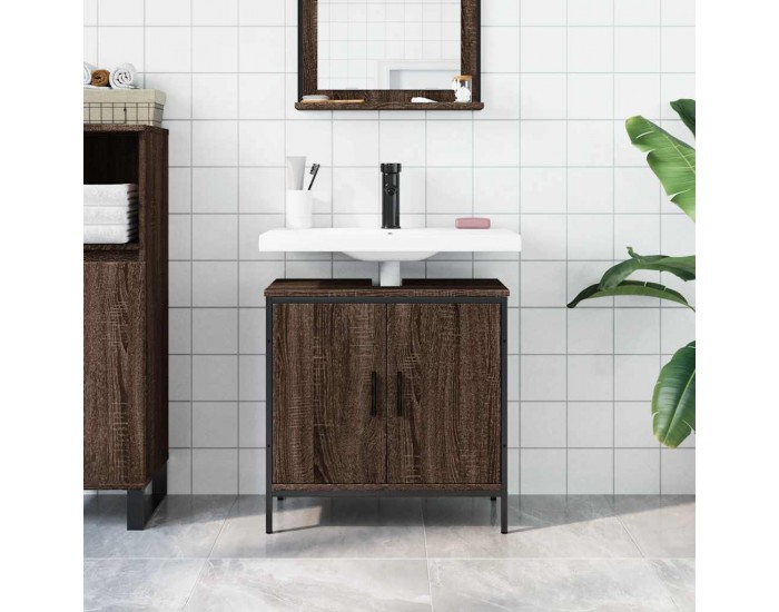 Sonata H Шкаф за мивка за баня, кафяв дъб, 60x30x60 см, инженерно дърво