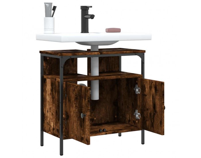 Sonata H Шкаф за мивка за баня, опушен дъб, 60x30x60 см, инженерно дърво