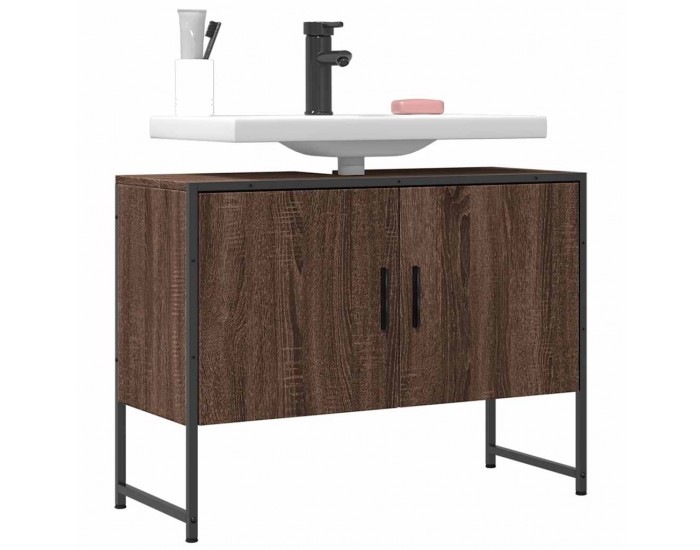 Sonata H Шкаф за мивка за баня, кафяв дъб, 80x33x60 см, инженерно дърво