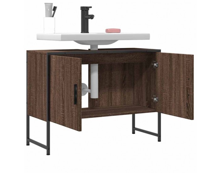 Sonata H Шкаф за мивка за баня, кафяв дъб, 80x33x60 см, инженерно дърво