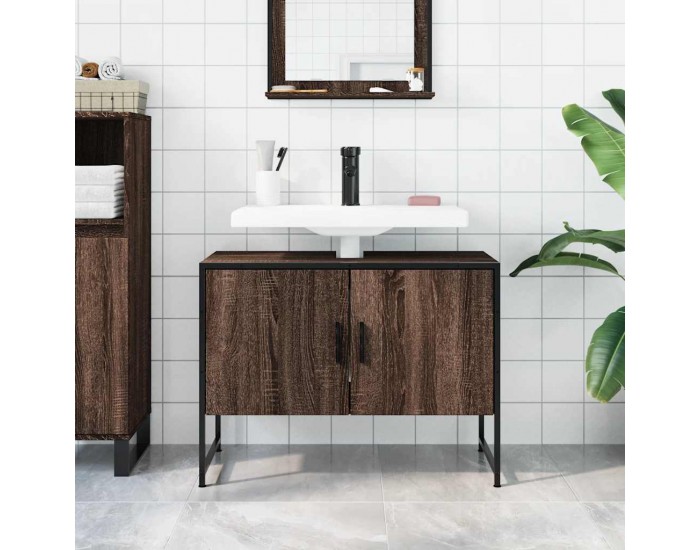 Sonata H Шкаф за мивка за баня, кафяв дъб, 80x33x60 см, инженерно дърво