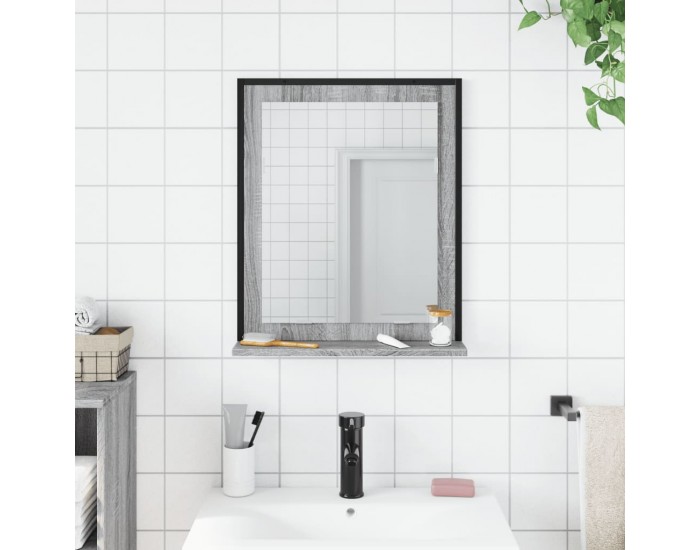 Sonata H Огледало за баня с рафт сив сонома 50x12x60 см инженерно дърво